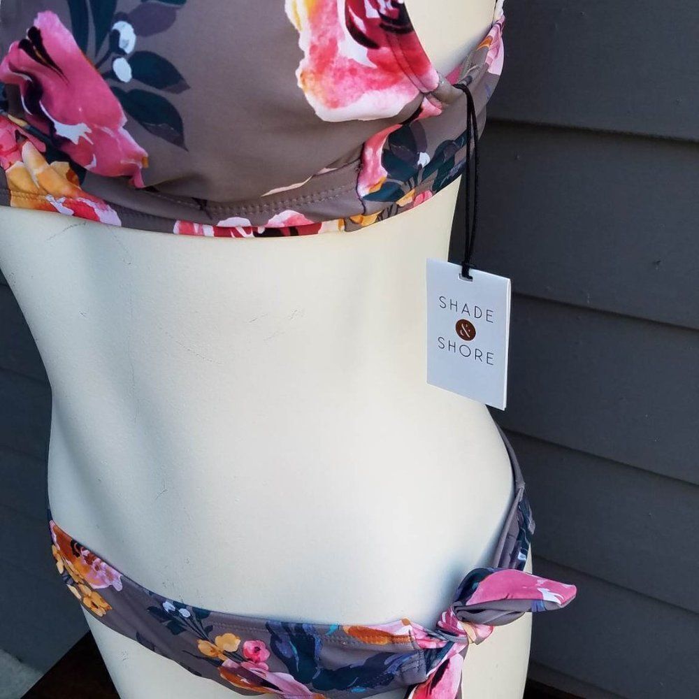NWT Shade & Shore Taupe Floral Bikini size Medium - Picture 10 of 15